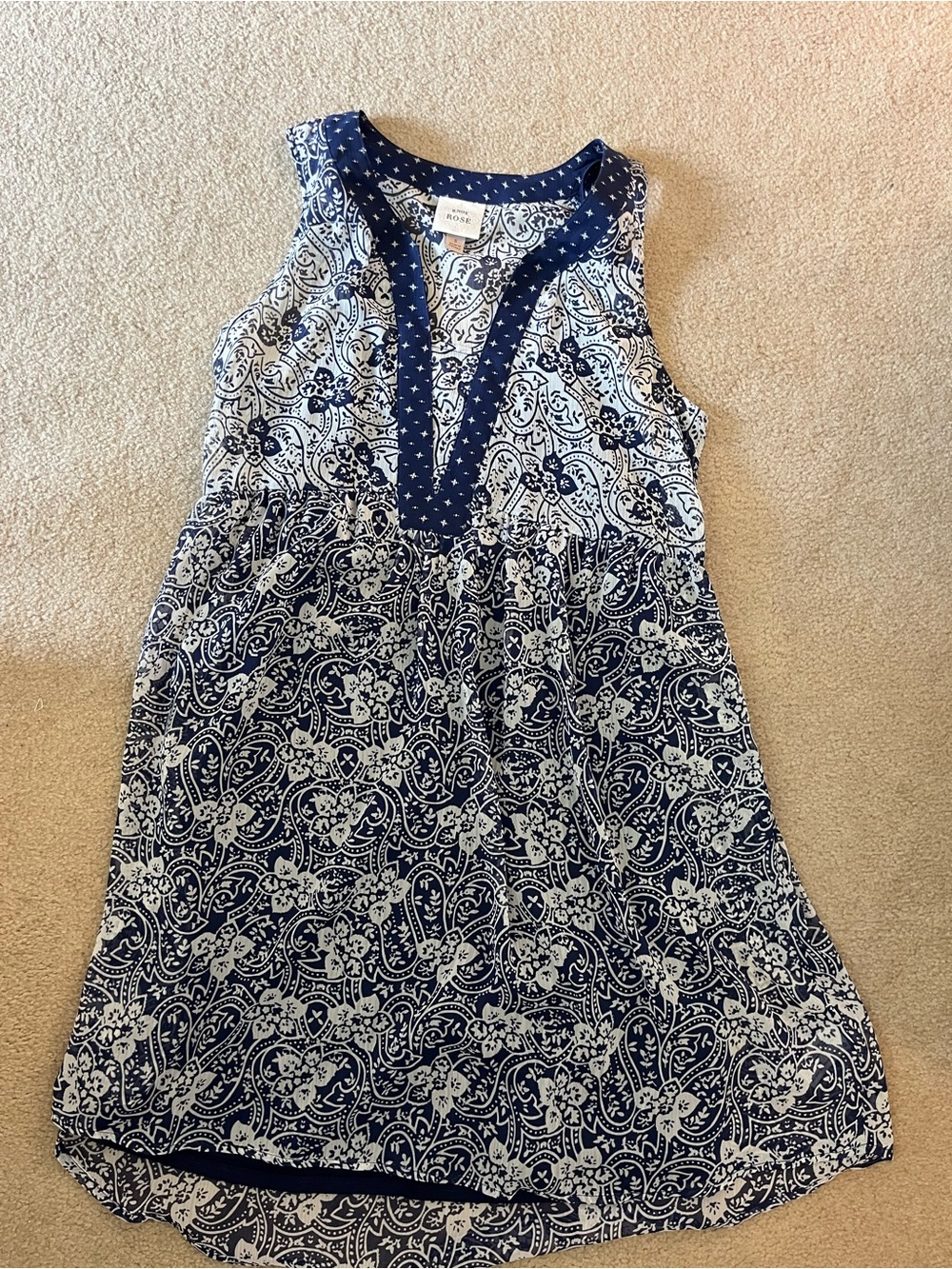Sleeveless Navy and White Paisley V-Neck Women's dress